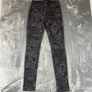 7FAM 7 FOR ALL MANKIND Women Size 24 Black Floral Skinny Made In USA Jeans EUC